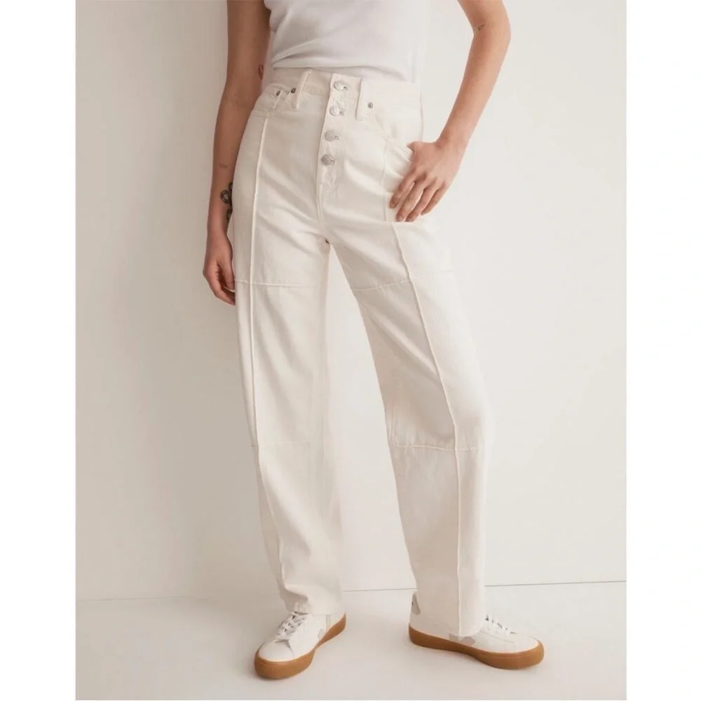Madewell Baggy Straight High Rise Jeans in Vintage Canvas Cream Size 31 NWT